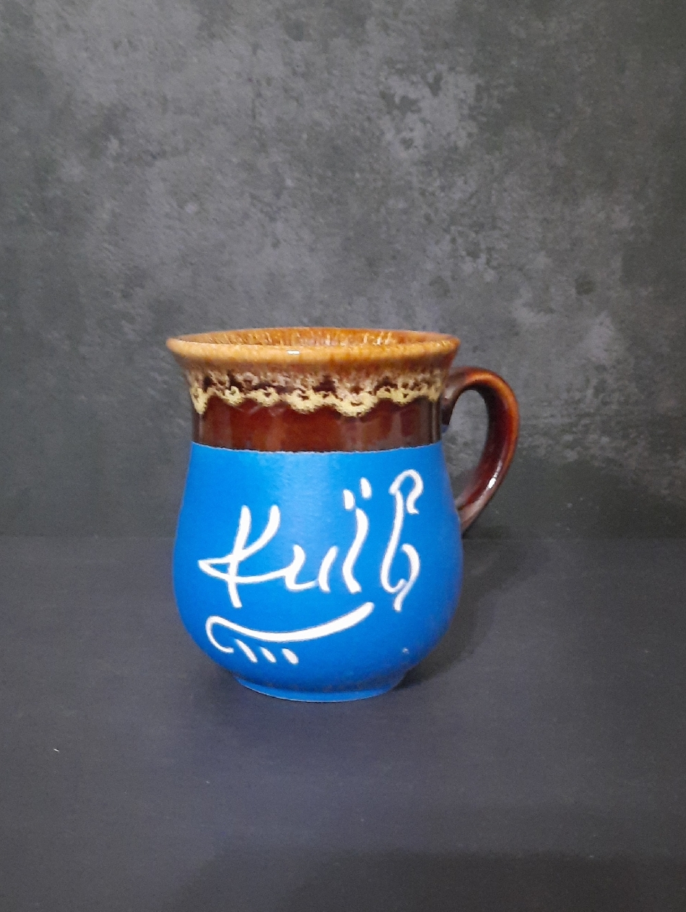 Hand-Painted Blue and Brown Ceramic Mug